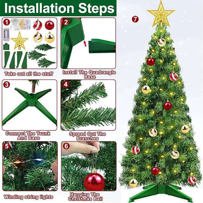 Remote 8 Mode & Timer 4 Ft Christmas Tree with 100 Warm White & Multi Color Change Lights 18 DIY Balls Ornaments 3D Star Battery Operated Small Xmas Tree Table Indoor Holiday Party Decor (Green)