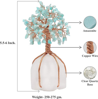 Amazonite Crystal Tree of Life - Handmade Gemstone Tree, Natural Quartz Stone Base, Chakra Tree of Life, Copper Wire Money Tree, Feng Shui Tree, Crystal Decorations, Healing Crystal, Spiritual Gifts
