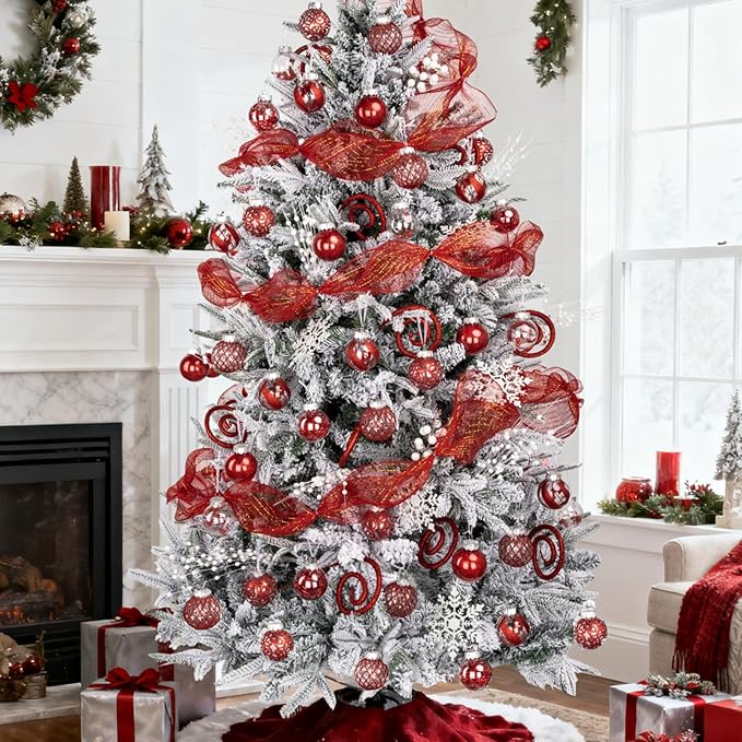 Ouddy Decor 36 Pcs Clear Christmas Ball Ornaments, 2.36" Shatterproof Red Plastic Christmas Ornaments Set Decorative Hanging Transparent Baubles for Xmas Tree Holiday Party Decor, Red