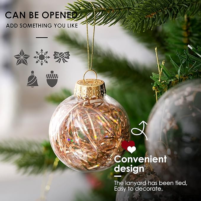 Christmas Ornaments Ball Set-Shatterproof Clear Plastic Decorative Baubles for Xmas Tree House Holiday Wedding Party Decoration,20pcs Champagne