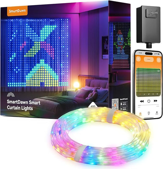 400 RGBIC LEDs Smart Curtain Lights with DIY GIF, 6.6x6.6ft Color Changing Holiday Wall Lights with APP, IP65 Waterproof Christmas String Fairy Lights for Indoor Outdoor Bedroom Window