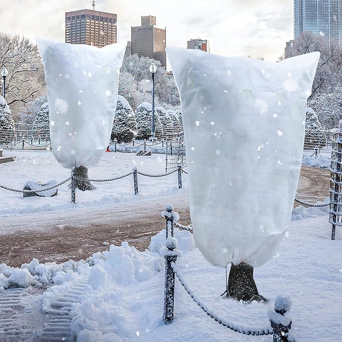 Avalution Plant Covers Freeze Protection, 5 Packs Frost Cloths for Outdoor Plants, 32" X40" Reusable Frost Blankets, 2.2oz Tree Cover Freeze Protection Drawstring Bags for Potted Shrub