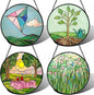 Stained Glass Window Hanging 4 Pcs Set Pink Green Spring Saplings Flowers 9.8" - Suncatcher Door Garden Sun Catcher Home Decor Mother's Day for Woman Nana Mom Men