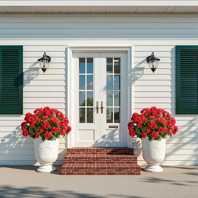 Artificial Geranium Flowers for Outdoors Geraniums Artificial Flowers Realistic Faux Geraniums for Outdoor Planters Silk Geranium Outdoor Fake Flowers Porch Home Kitchen Garden Decor (4PCS，Red)