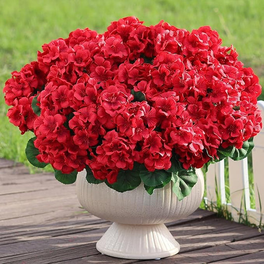 8 Bundles18" Artificial Geranium Flowers for Outdoor Spring Summer Decoration,Fake Silk Geranium Faux Plants UV Resistant for Front Door Planter Outside Home Garden Balcony Yard Porch Decor (Red)