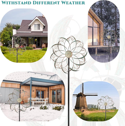 Wind Spinners Outdoor Wind Spinner Metal 13” Dia Wind Spinners for Yard and Garden Decor Pinwheels Wind Sculptures & Spinners(57” H)