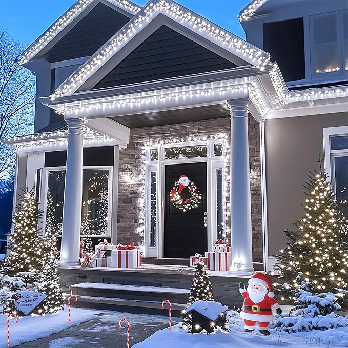 JMEXSUSS 250 LED White Christmas Lights Outdoor, 91.5ft Extendable White String Lights Indoor, Christmas Tree Lights with 8 Modes for Room Garden Patio Wedding Party Christmas Decorations