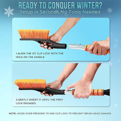 EcoNour 27" Car Snow Brush and Ice Scrapers for Car Windshield (2 Pack) | Scratch Free Bristle Head Snow Brush & Tough Window Snow Scraper with Aluminium Body | Snow Removal Winter Car Accessories