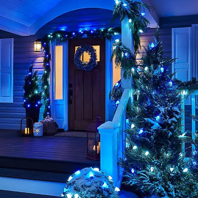 Dazzle Bright C9 Waterproof Blue Christmas Lights, 50 LED, 33ft Long, Indoor Outdoor Use