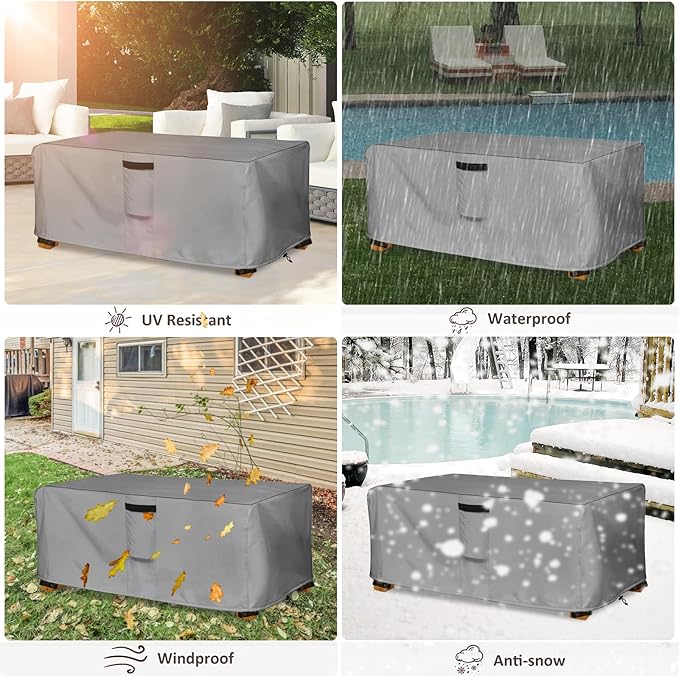 Outdoor Coffee Table Cover,Waterproof Rectangular Patio Small Side Table Cover,48 x 28 x 16 inch, Outdoor Table Covers Waterproof Rectangle,Grey