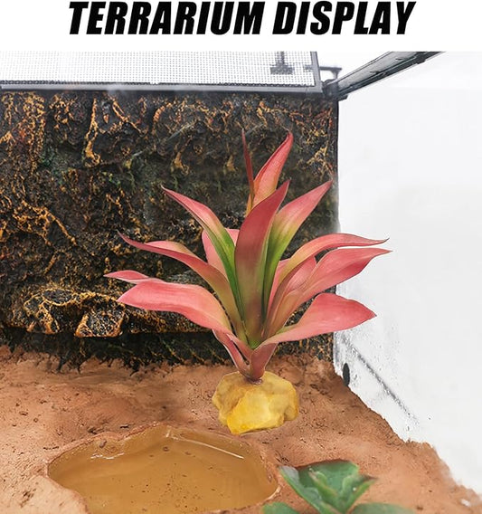 Woyrise Reptile Plants Succulent, Artificial Desert Plant for Terrarium Decor, Bearded Dragon Tank Accessories fit Gecko Lizard Chameleon Ball Python Snake - Guzmania lingulata