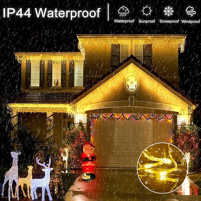 Icicle Lights for Outside 33ft 400 LED Icicle Christmas Lights Outdoor 8 Modes with 75 Drops, Plug in Christmas Light Waterproof for Indoor Holiday Wedding Xmas Decorations, Warm White