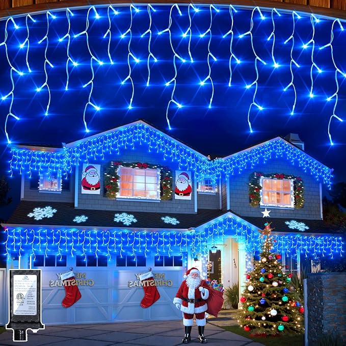 810 LED Christmas Lights with 180 Drops, 82ft 12 Modes Blue Fairy String Lights with Timer Dimmable, Waterproof Twinkle Lights for Indoor Outdoor Holiday Wedding Party Eaves Yard Yard Christmas Decor