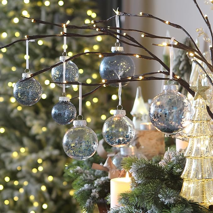 Sea Team Shatterproof Clear Plastic Christmas Ball Ornaments Decorative Xmas Balls Baubles Set with Stuffed Delicate Decorations (100mm/3.94 inch 16-Pack, Stone Blue)