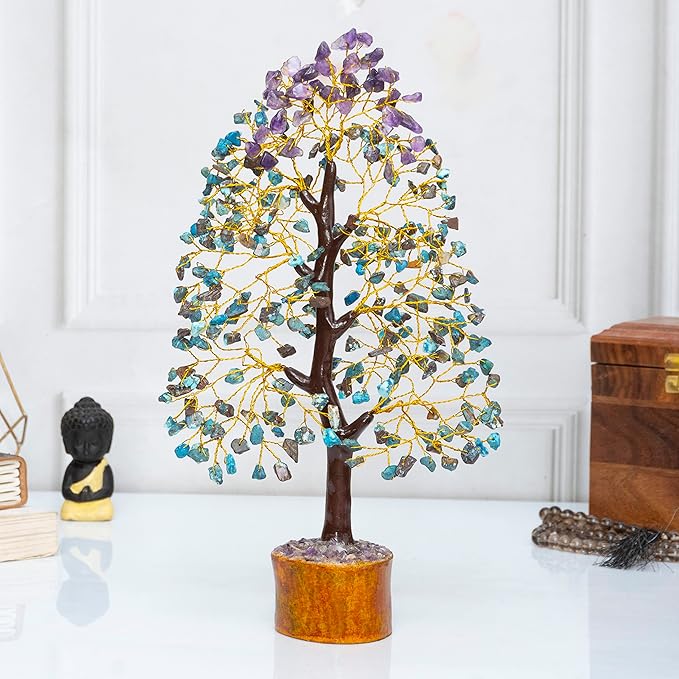 Amethyst & Turquoise Gemstone Tree, Crystal Tree of Life, Feng Shui Bonsai, Money Tree, Healing Tree - Home Decoration, Good Luck Figurine, Gem Tree for Positive Energy, Chakra Tree of Life, Gift