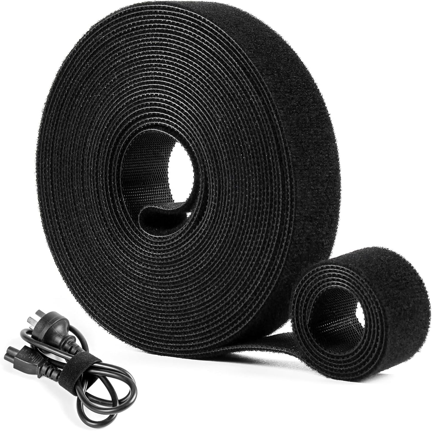 OneLeaf Fastening Cable Management Roll, 20ft x 3/4inch Cut to Length Straps, Reusable Multi-Purpose Cords Management, Double Sided Hook and Loop Cable Ties Roll (Black)