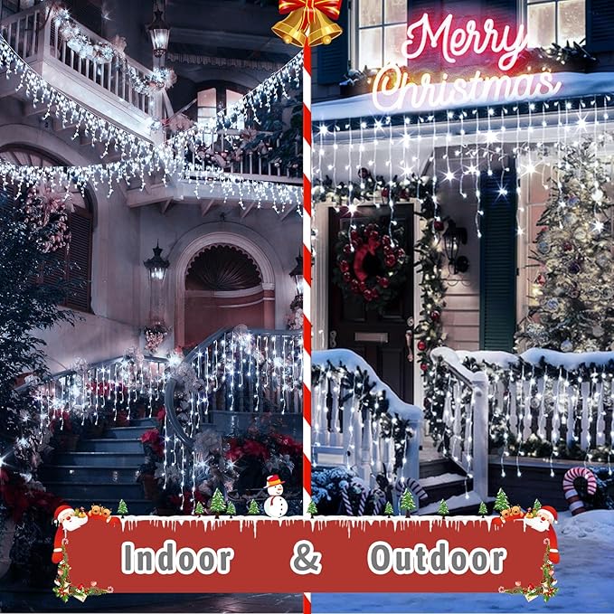 JXLEDAYY Christmas Lights Super Long 1280 LED 131 FT LED String Lights with 240 Drops Plug in 8 Modes Christmas Decoration for Holiday Wedding Party Bedroom Garden Patio Outdoor Indoor (Cool White)