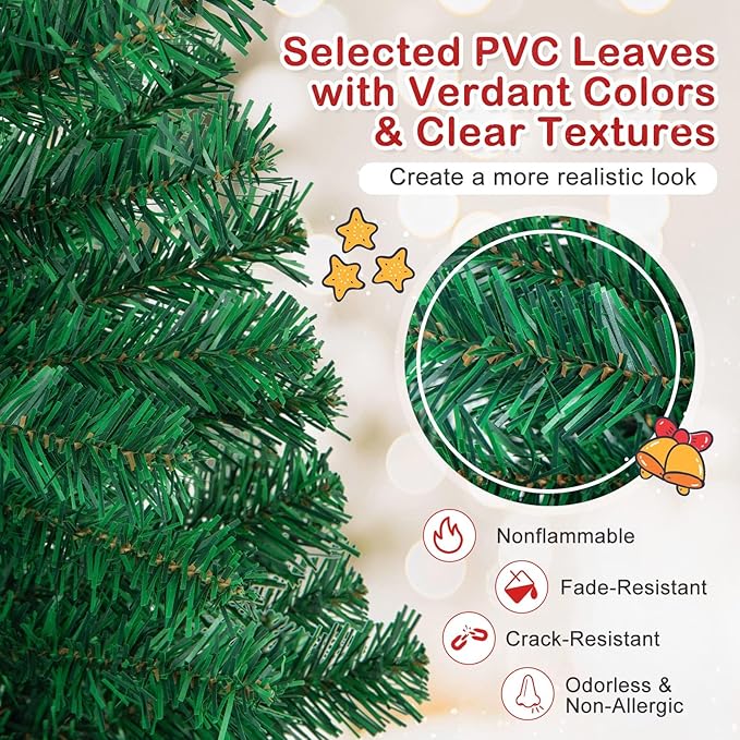HAPPYGRILL 5 FT Unlit Artificial Christmas Tree, Luxuriant Verdant Realistic Xmas Tree with 350 PVC Branch Tips & Folding Metal Stand, Unlit Pine Tree for Festival Party