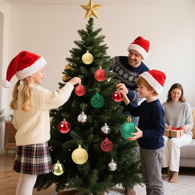 100-Pack Christmas Ball Ornaments for Tree,Shatterproof Plastic Holiday Baubles Set in Assorted Sizes and Finishes, Christmas Tree Decorations for Home, Office, Party, Indoor Outdoor Use