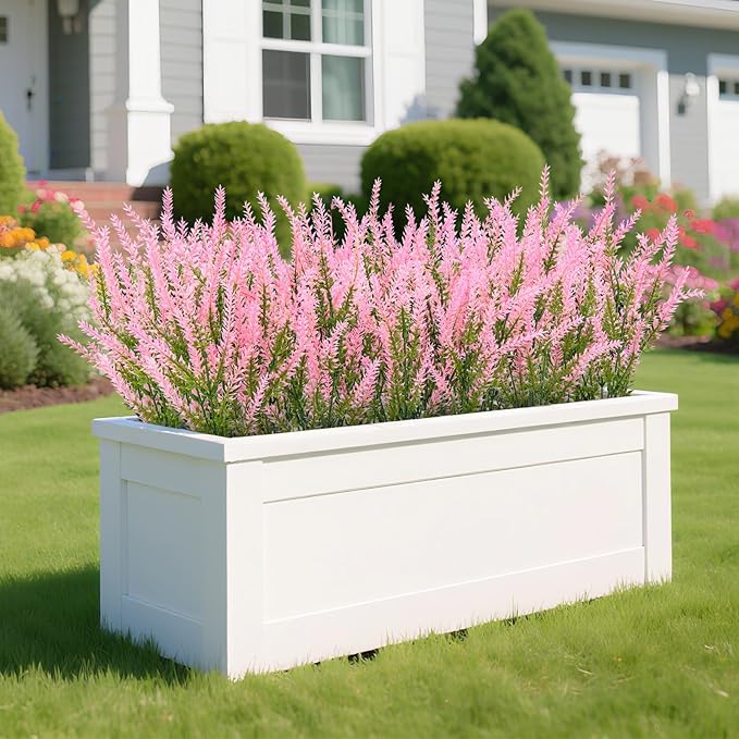 Ouddy Decor 24 Bundles Artificial Lavender Fake Flowers Faux Plastic Plants for Home Wedding Kitchen Garden Patio Window Box Office Table Centerpieces Indoor Outdoor Decor, Pink