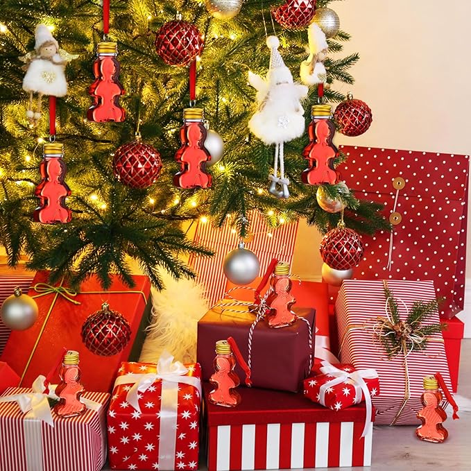 Patelai 18 Pcs Christmas Drink Balls Clear Shot Glass Ornaments Xmas Tree Fillable Ornaments Plastic Xmas Water Bottle Bulbs for Holiday Party Decorations(Gingerbread,50 ml)