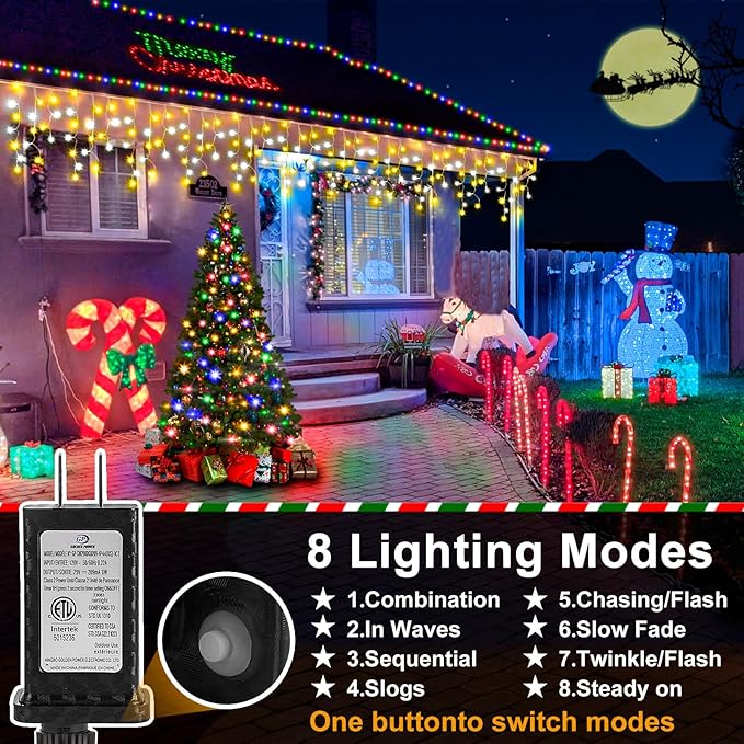 49FT 480 LED Ice Lights for Outside House - Clear Wire Twinkle Lights with 8 Modes Timer - Waterproof for Christmas Party, Tree, Holiday, Patio, Yard, Home Decor (Cool White and Warm)