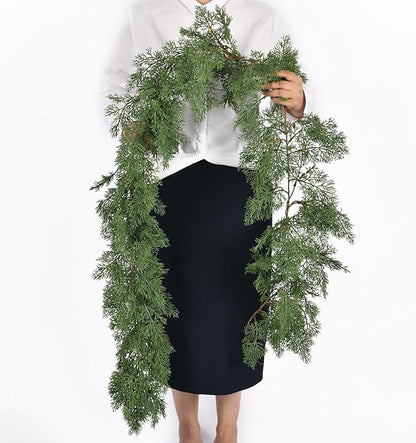 6.3FT Christmas Garland Real Touch Artificial Cedar Cypress Greenery Soft Pine Needles Realistic Faux Green Garland for Mantle Fireplace Table Wall Indoor Christmas Decorations