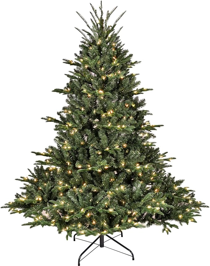 7.5 ft Christmas tree Prelit,Artificial Christmas Tree with Lights &Mixed 2456 PE PVC Flame-retardant Tips,Premium Realistic Lighted Up Spruce Led Christmas Tree for Office Home Decor with Auto Hinged