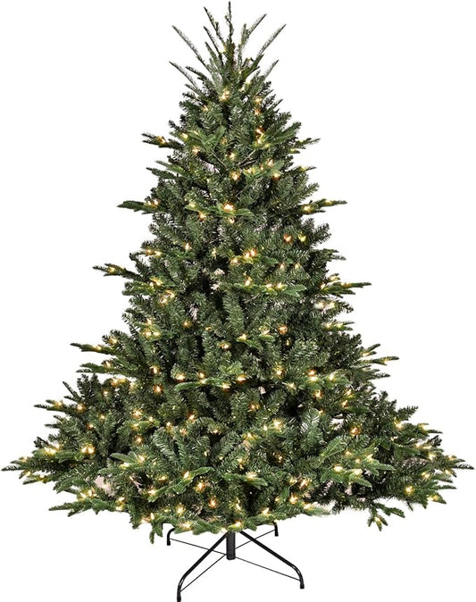 7.5 ft Christmas tree Prelit,Artificial Christmas Tree with Lights &Mixed 2456 PE PVC Flame-retardant Tips,Premium Realistic Lighted Up Spruce Led Christmas Tree for Office Home Decor with Auto Hinged