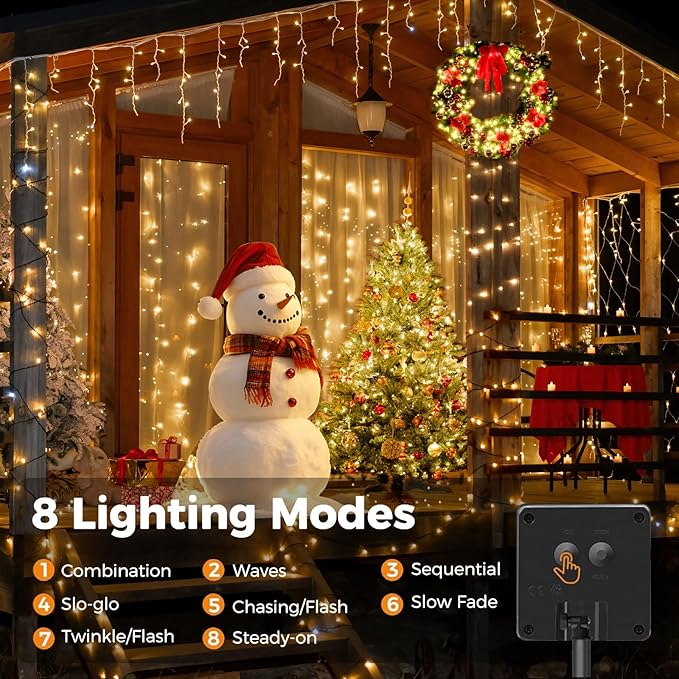 Upgraded 4 Pack 160FT 400 LED Solar Christmas Lights Outdoor Solar String Lights with 8 Lighting Modes Waterproof Solar Fairy Lights for Garden Yard Patio Christmas Tree Decoration (Warm White)