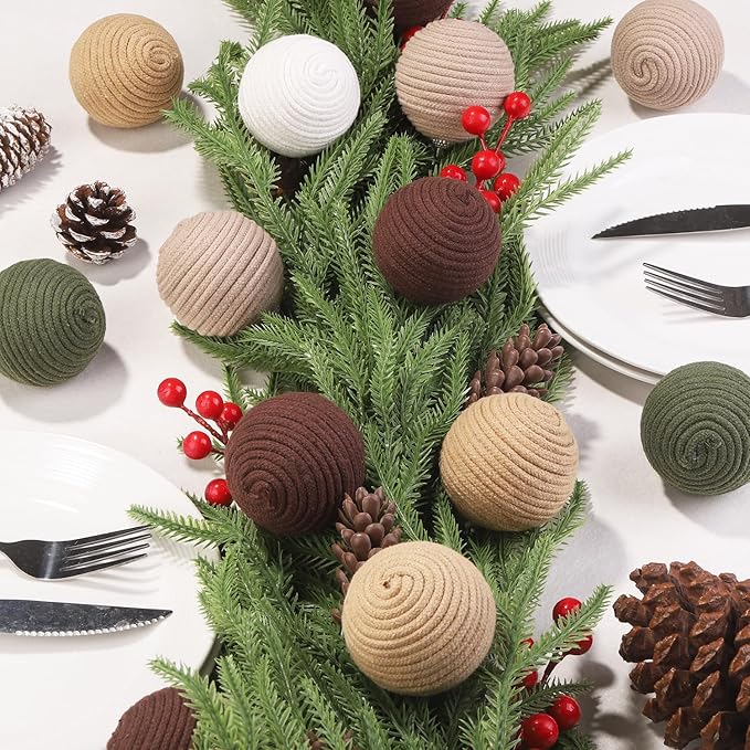 JOICEE 9 Pcs Boho Christmas Ball Ornaments Set, Jute Rope Hanging Balls Neutral Rustic Ornaments Christmas Ball Decoration for Xmas Tree Wreath Garland Party Farmhouse Decor(White,Beige,Dark Brown)