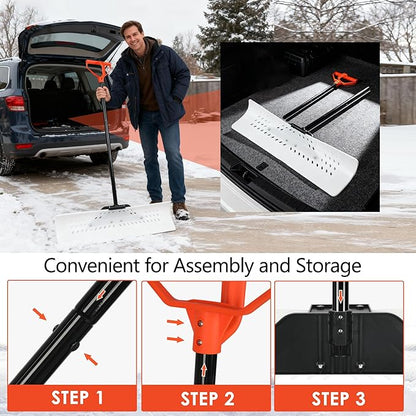 Orientools Snow Shovel and Pusher with Ergonomic Design, 36-Inch Wide Polyethylene Blade for Efficient Driveway and Sidewalk Snow Removal, Quick Connect Handle