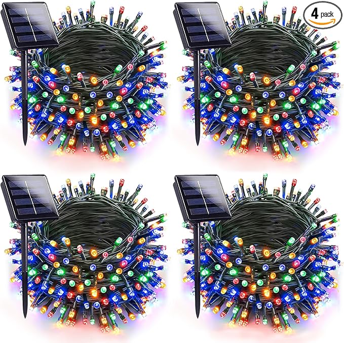 Upgraded 4 Pack 160FT 400 LED Solar Christmas Lights Outdoor Solar String Lights with 8 Lighting Modes Waterproof Solar Fairy Lights for Garden Yard Patio Christmas Tree Decoration (Multicolor)