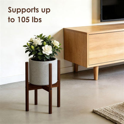 ALIGADO Bamboo Plant Stand Indoor, for Up to 10 Inch Pots, Built to Fit Corners, Sturdy & Stable Design, Walnut Finish