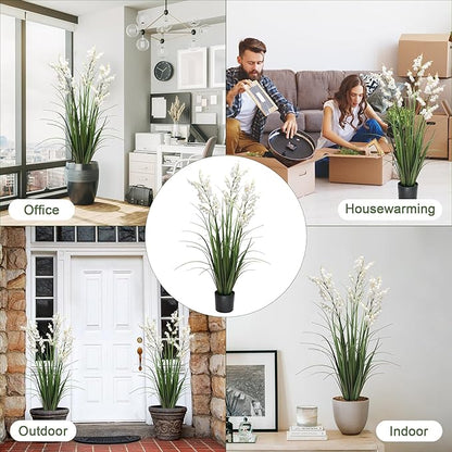 Fake Plants Home Decor Fake Flowers Artificial Plants Outdoor Tall Grass Plant Artificial Pampas Grass Decor Artificial Plants Indoor Fake Grass Living Room Decor Artificial Grass 36“2PCS White