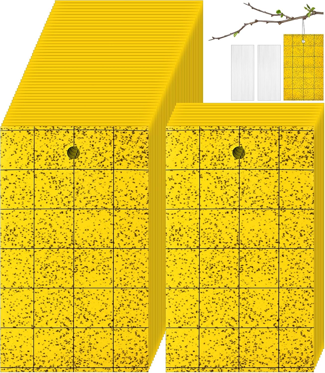 200 Pcs Dual Side Sticky Fruit Fly Trap with Tie, Yellow Traps for Gnats, 3 * 5 Inch Plant Sticky Trap for Flying Insect Fungus Bugs Catcher for Indoor Outdoor