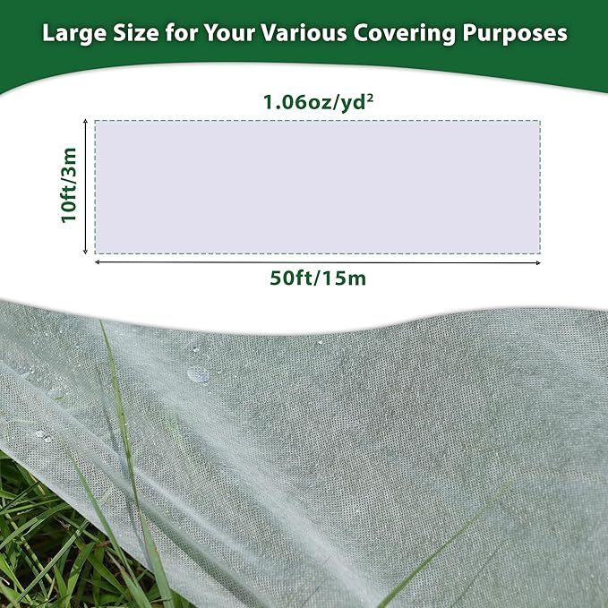 10 * 50FT Plant Covers Freeze Protection, 1.06 oz/yd² Large Thick Floating Row Cover Fabric for Winter Frost Protection, White Blanket Cloth for Outdoor Garden Vegetables in Cold Weather