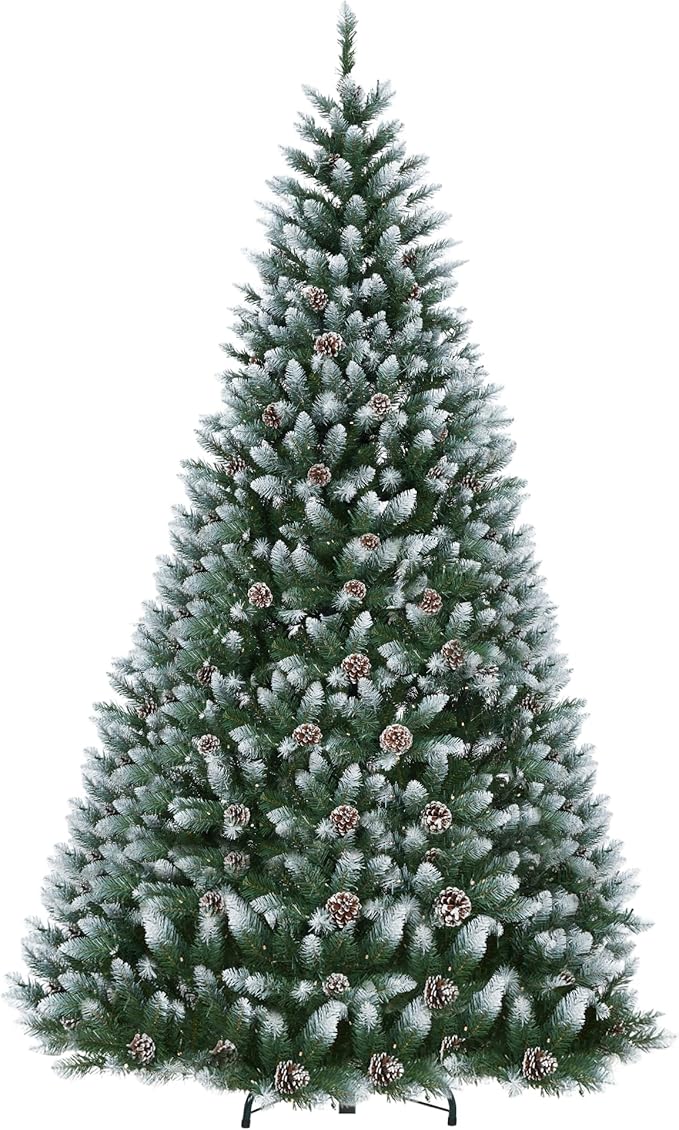 7.5FT Pre-Lit Artificial Christmas Tree with White Lights, PE & PVC Artificial Xmas Tree,Auto-Spread/Close Up Branches, Foldable Stand for Home, Office, Party Decoration for Xmas Holiday