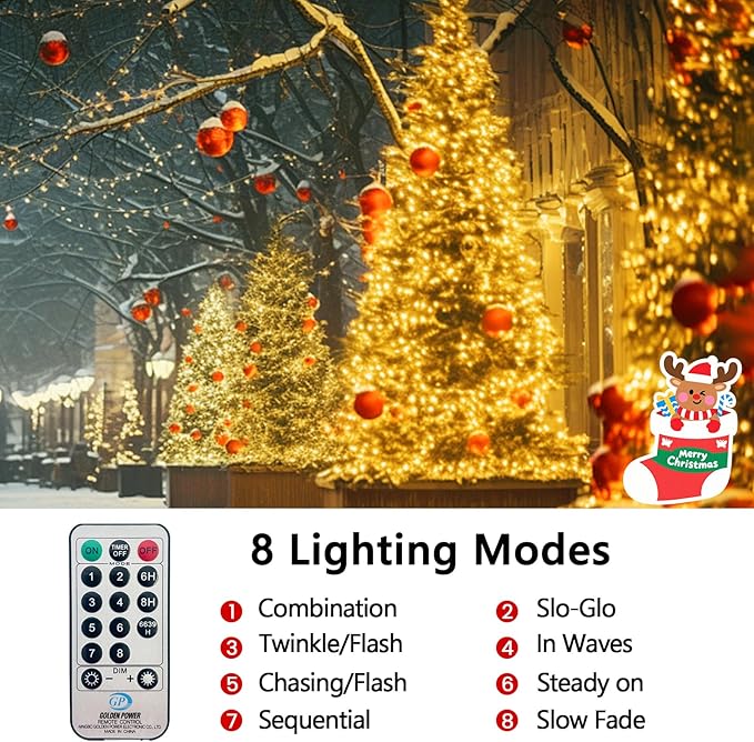 75FT 1500 LED Cluster Christmas Lights, Christmas Tree Lights Outdoor Indoor with 8 Modes & Timer & Remote, Firecrackers String Lights Waterproof for Garland Party Xmas Decorations, Warm White