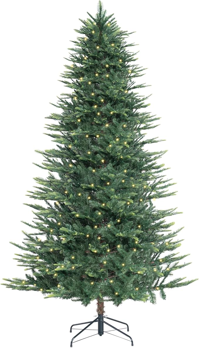 Naomi Home 7.5ft Nordic Christmas Tree with Lights, Realistic Charming Christmas Tree Prelit with 1266 Branch Tips, 700 Warm Lights and Metal Stand, Aritificial Xmas Tree