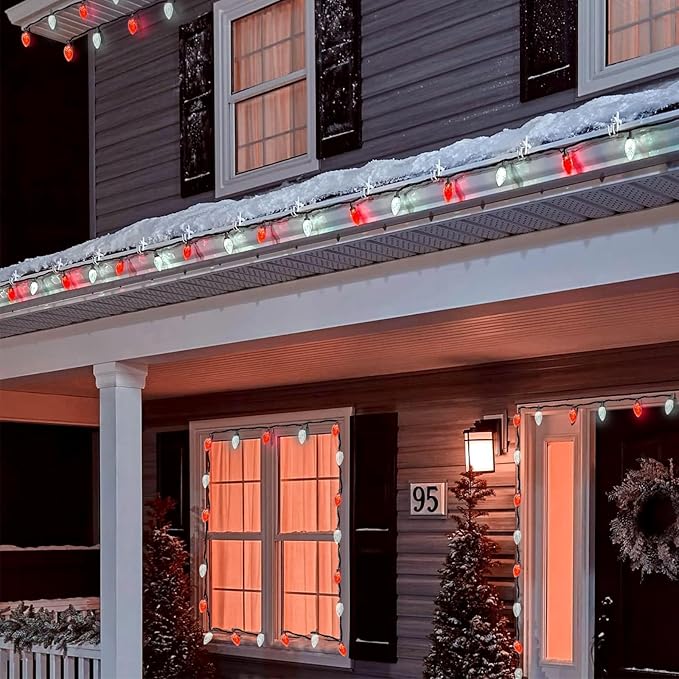 2-Pack Connectable Red and White C9 Christmas LED String Lights, Total 66 FT 100 LED Christmas Lights Plug in with 29V Safe Adapter, Waterproof Decorative Lights Indoor Outdoor for Xmas Decorations