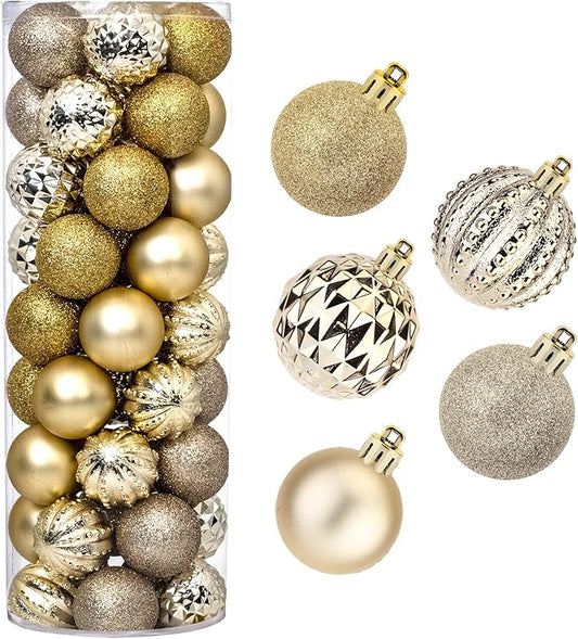 45Pcs 6cm/2.36inch Christmas Balls Glitter Christmas Tree Ornaments Hanging Christmas Home Decorations for Home House Bar Party(Platinum/Gold)