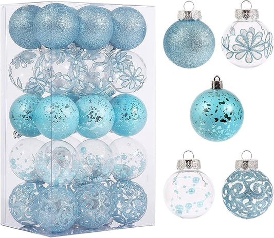 60mm/2.36inch Clear Christmas Ball Ornaments Set, 30ct Blue Transparent Shatterproof Hanging Balls Decoration for Tree, Baby Shower, Xmas, Wedding, Party, Home Decor