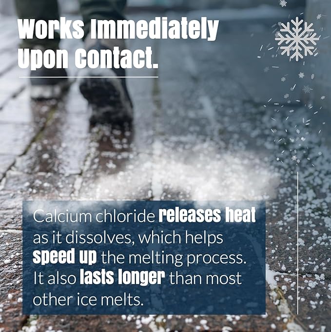 40 lb Pail - Calcium Chloride Pellets for Ice Melt - Fast-Acting & Safe on Surfaces - Ideal for Driveways, Sidewalks, and Entryways