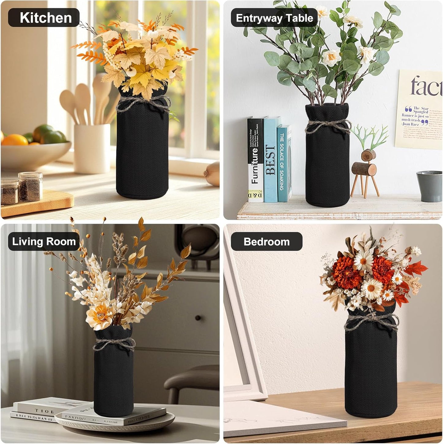 Fall Decor Vase for Flowers Fall Centerpieces for Tables Vases Home Decor Vintage Flower Vase Dining Table Centerpiece Decor(Black)