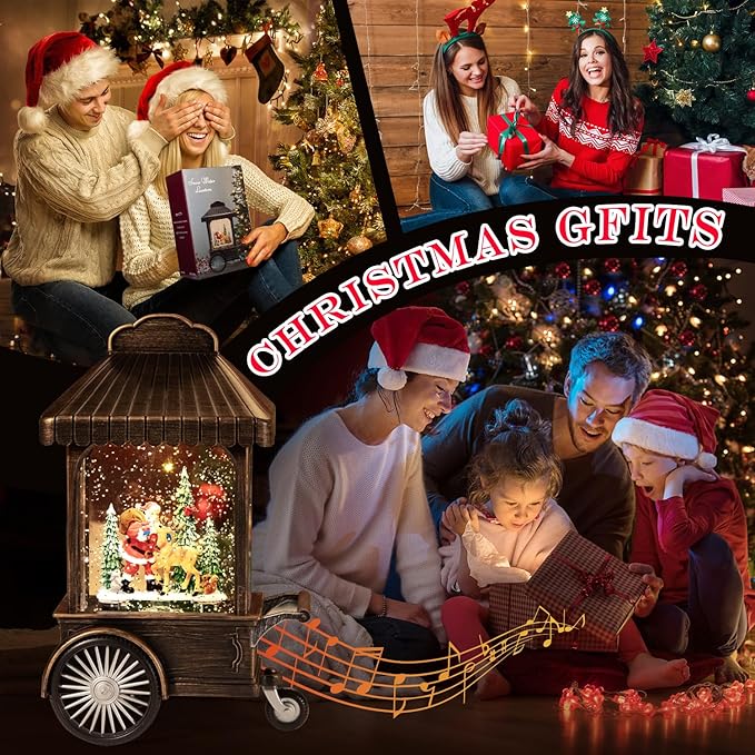 Christmas Snow Globes,Swirling Music Box Christmass Trees with 8 Songs & 6H Timer,Battery Operated & USB Powered Christmas Lanterns for Indoor Holiday Table Party Gifts (Animal and Old Man)