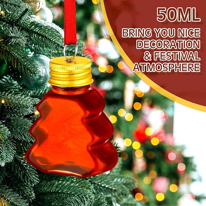 Patelai 18 Pcs Christmas Drink Balls Clear Shot Glass Ornaments Xmas Tree Fillable Ornaments Plastic Xmas Water Bottle Bulbs for Holiday Party Decorations(Christmas Tree,50 ml)