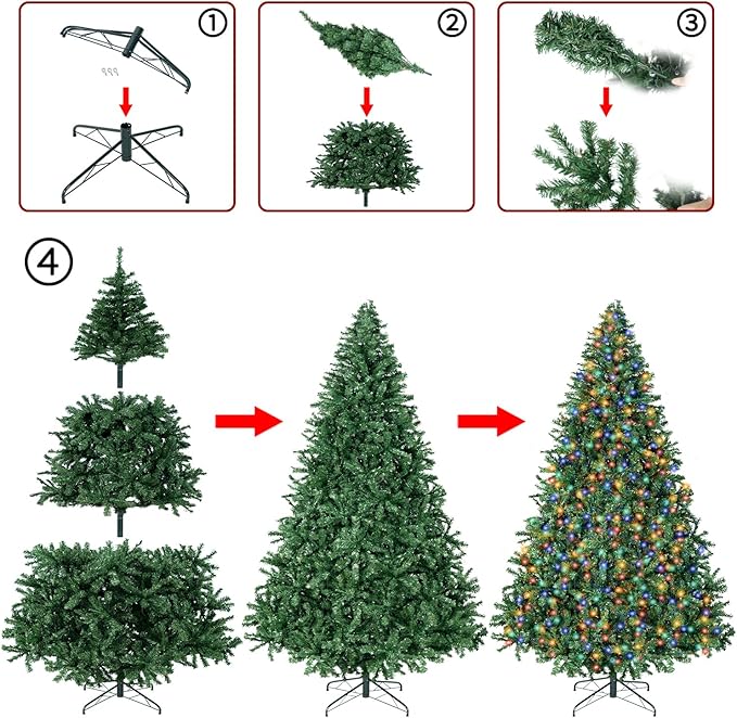 7FT Christmas Tree with Lights,Artificial Christmas Tree with 500 LED Lights and 1592 Branch Tips,Xmas Tree with Foldable Stand Perfect for Indoor&Outdoor,Christmas Decoration for Party by DNKMOR