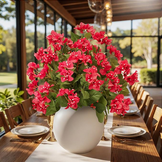 4 Pcs Artificial Flowers Bougainvillea Outdoor Artificial Plants Faux Flowers with Stems Silk Flowers for Wedding Porch Living Garden Decor(4PCS,Red)