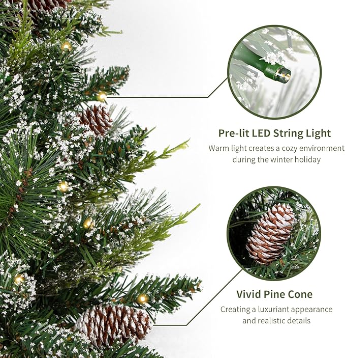 deeinglif 2ft Mini Christmas Trees 24" with LED Lights and Pine,Tabletop Branches Cones and Cloth Bag Base Home Party Dining Room Window Decoration for Christmas